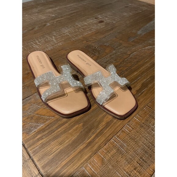 Women’s Sandals 6.5 Madden Girl Cutout Sparkly Flats Rhinestones Low Profile 405 - Picture 1 of 7